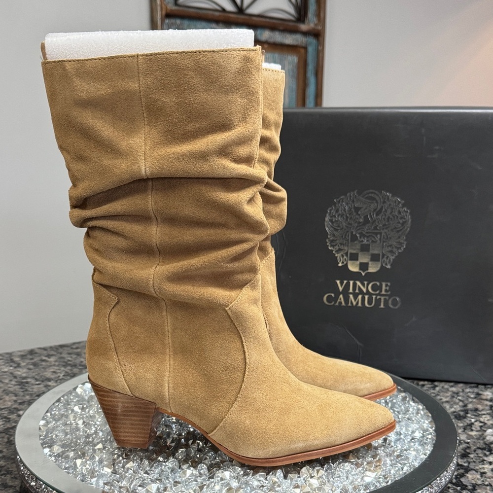 Vince Camuto Camel Suede Heeled Bohemian western Boots NEW 6.5